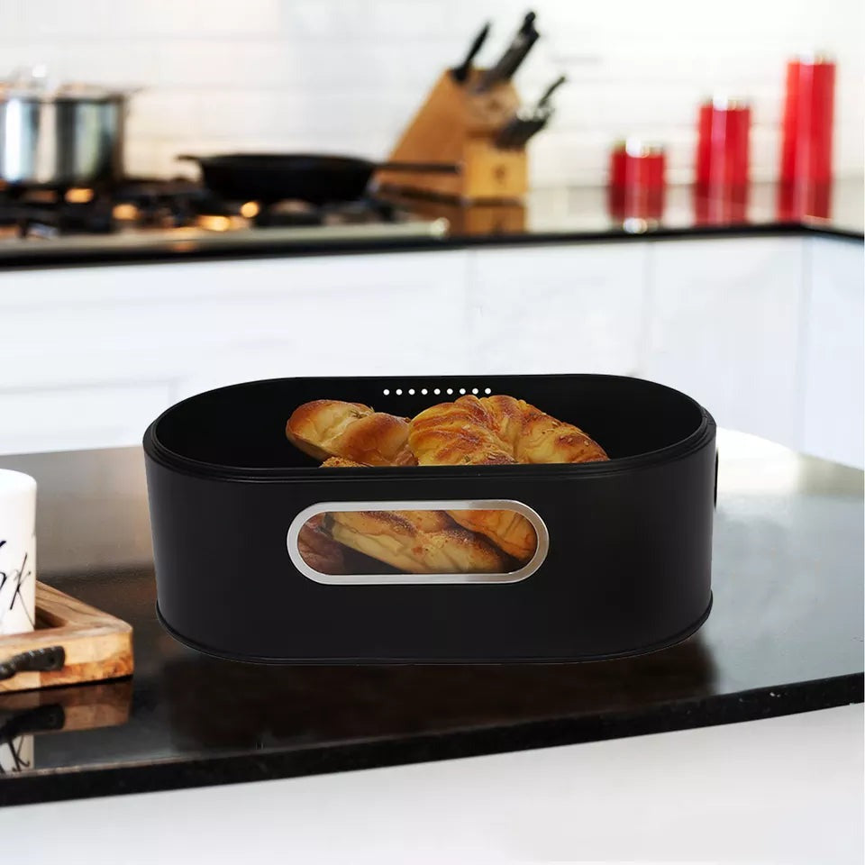 Cutie pentru Paine Metalica cu capac din Bambus , 43,5x20x12 cm
