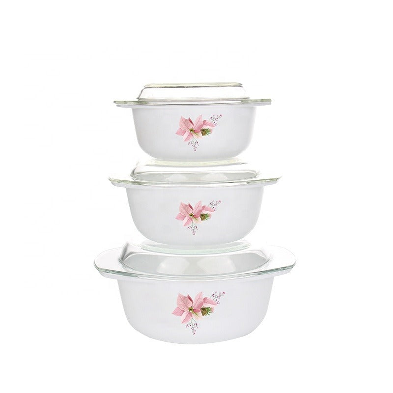 Set 3 caserole din opal cu capac din sticla ,1/1.5/2.5 Litri