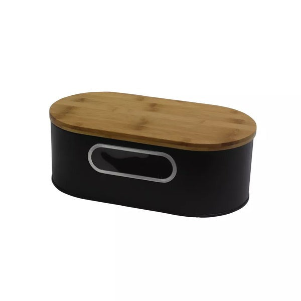 Cutie pentru Paine Metalica cu capac din Bambus , 43,5x20x12 cm