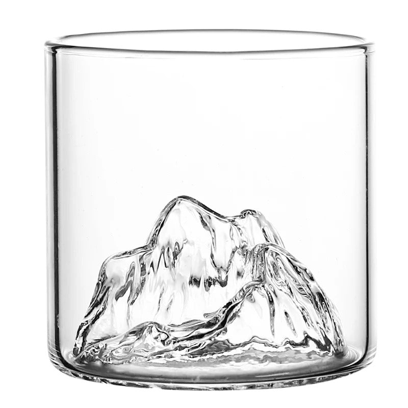 Set 6 Pahare din Sticla Borosilicata pentru Whisky 3D, Mountain, 300 ml