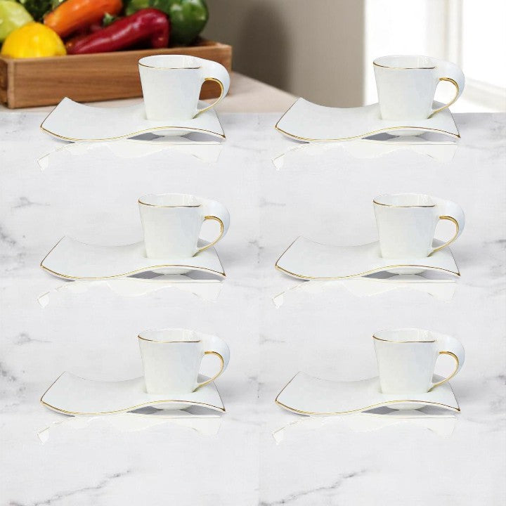 Set 6 cesti Portelan fin, 130 ml cu 6 farfurii ,Luxury Collection