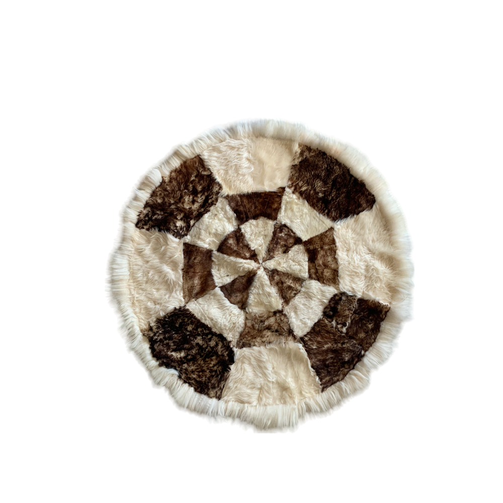 Covor Rotund din Blana Naturala de Oaie, 130 x 130 cm