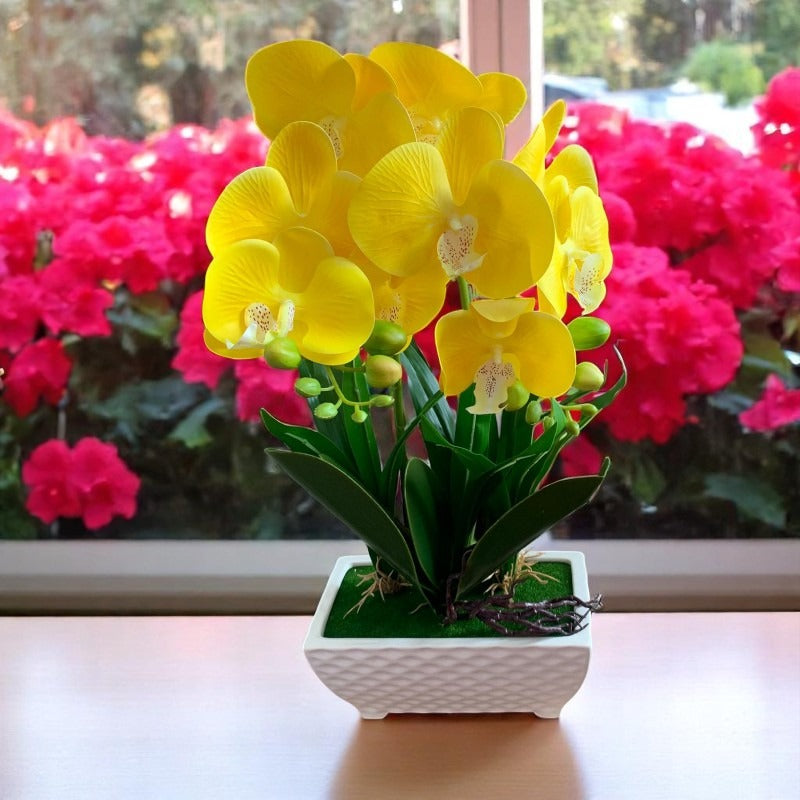 Orhidee artificiala cu ghiveci ceramic dreptunghiular, 40 cm