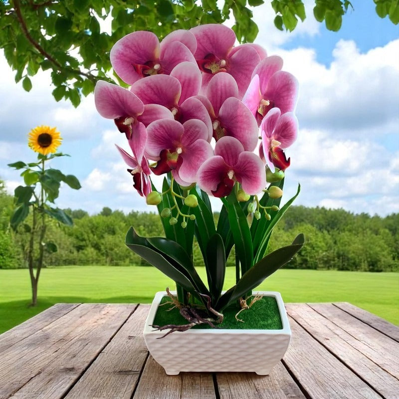 Orhidee artificiala cu ghiveci ceramic dreptunghiular, 40 cm