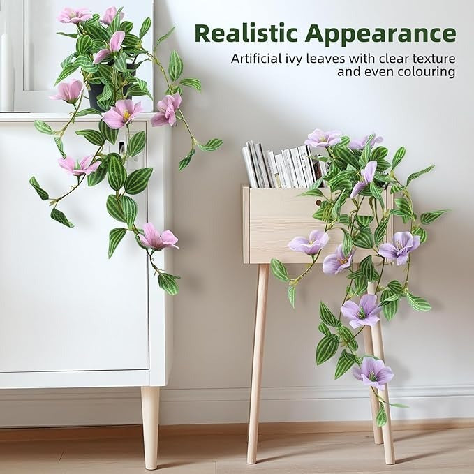 Plantă Artificială de Iederă Suspendată cu Flori,50 cm