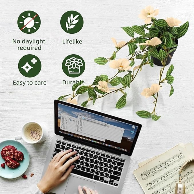 Plantă Artificială de Iederă Suspendată cu Flori,50 cm