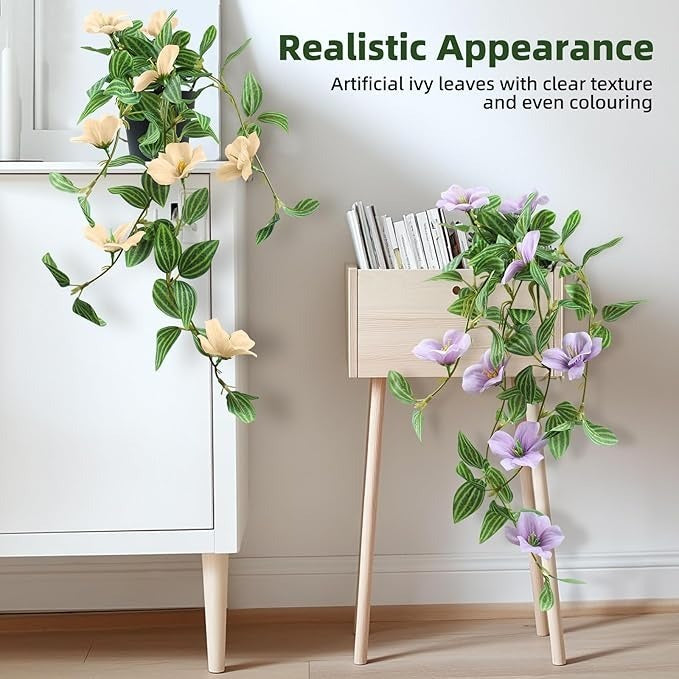 Plantă Artificială de Iederă Suspendată cu Flori,50 cm