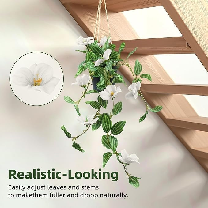 Plantă Artificială de Iederă Suspendată cu Flori,50 cm