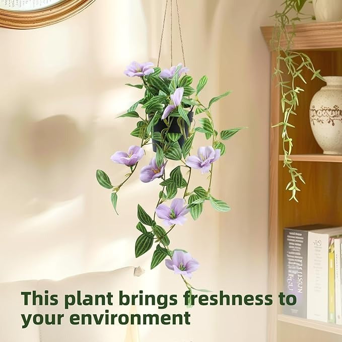 Plantă Artificială de Iederă Suspendată cu Flori,50 cm