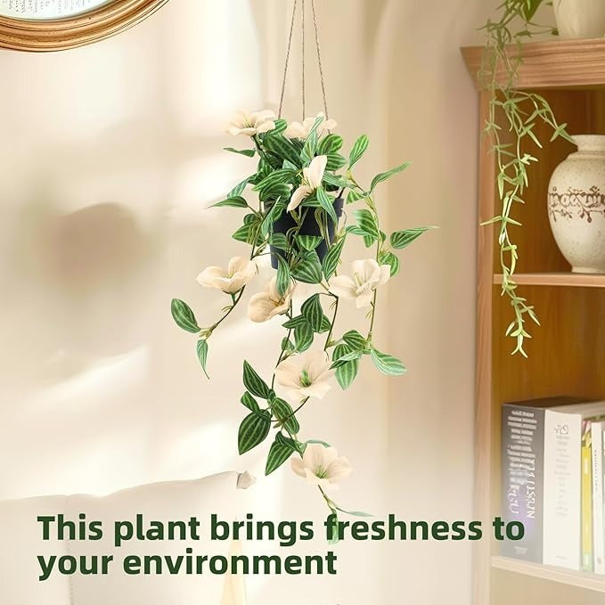 Plantă Artificială de Iederă Suspendată cu Flori,50 cm