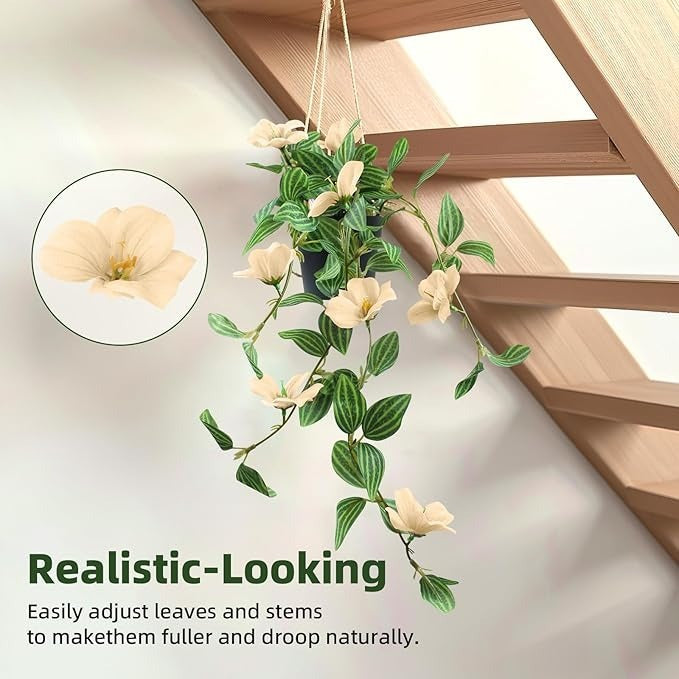 Plantă Artificială de Iederă Suspendată cu Flori,50 cm