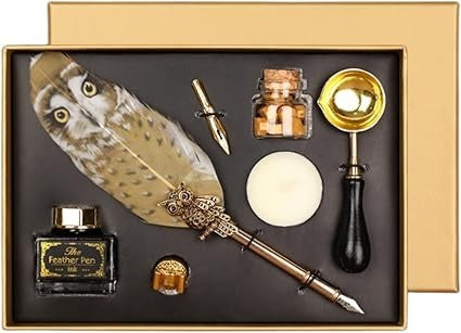 Set pana de caligrafie cu ceara si calimara, tip bufnita cadou