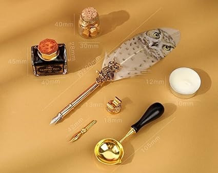 Set pana de caligrafie cu ceara si calimara, tip bufnita cadou