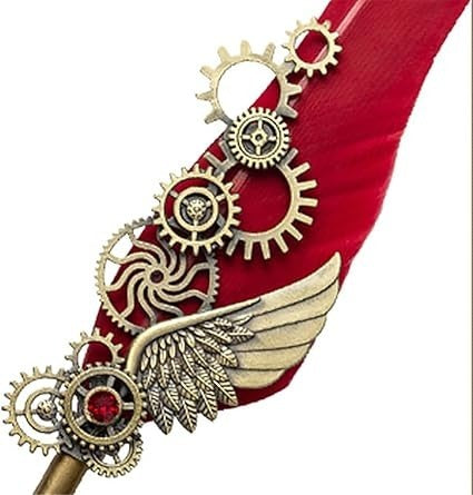 Set Stilou Caligrafie cu Pana si Ornamente Metalice, Agenda, Calimara si Suport de Birou