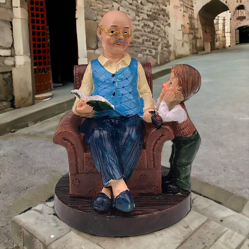 Figurina Bunic cu Nepotel, Rasina, 14x11 cm