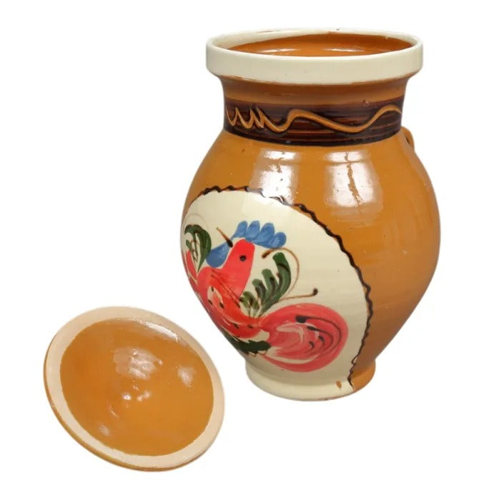 Ulcior Lapte din lut cu Capac, pictat Manual