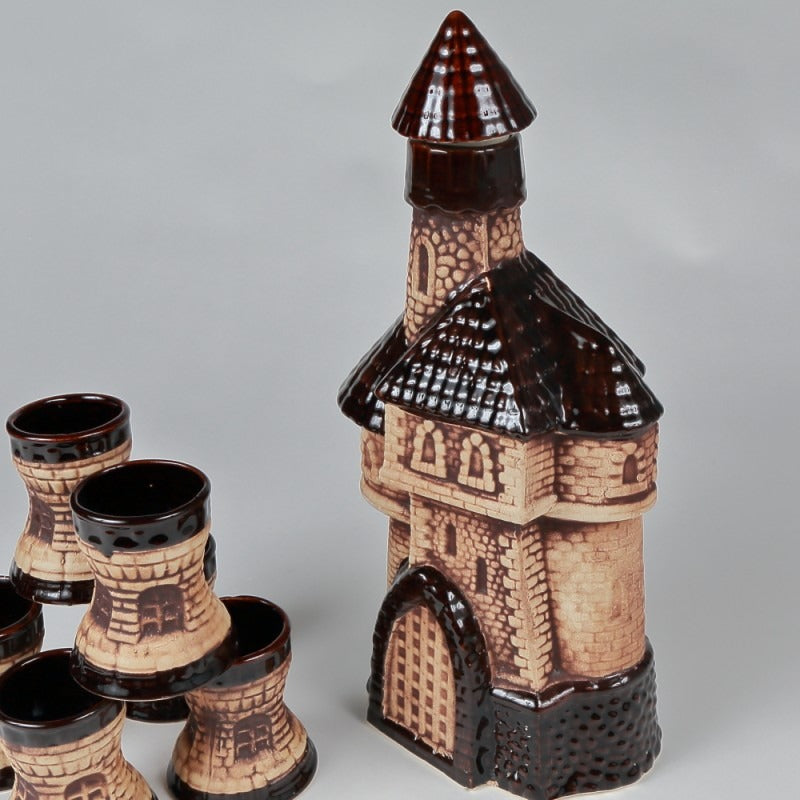 Set pentru servire bauturi ceramica, Castel, 1.2 L cu 6 pahare 80 ml