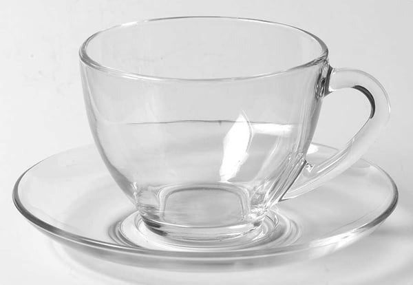 Set 6 Cesti Cafea din Sticla Transparente si Farfurii, Model