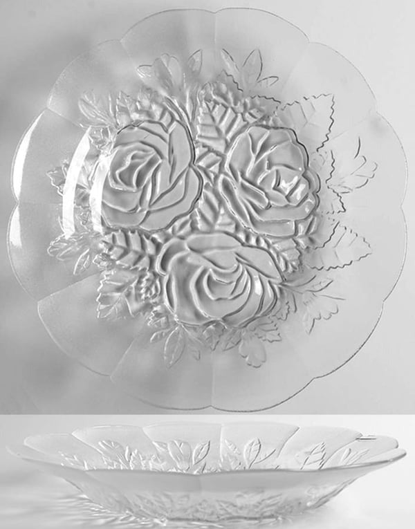 Set 6 Farfurii Adanci , Sticla Transparenta, Model Trandafiri/ Geometric, 23cm