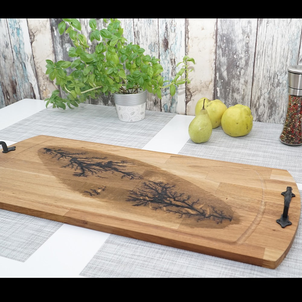 Tava din lemn Sculptata cu manere din Fier Forjat