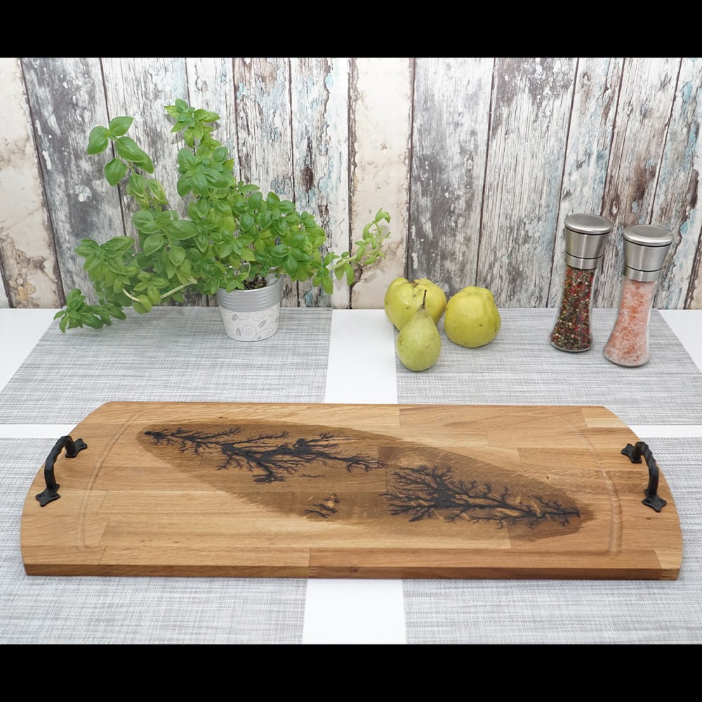 Tava din lemn Sculptata cu manere din Fier Forjat