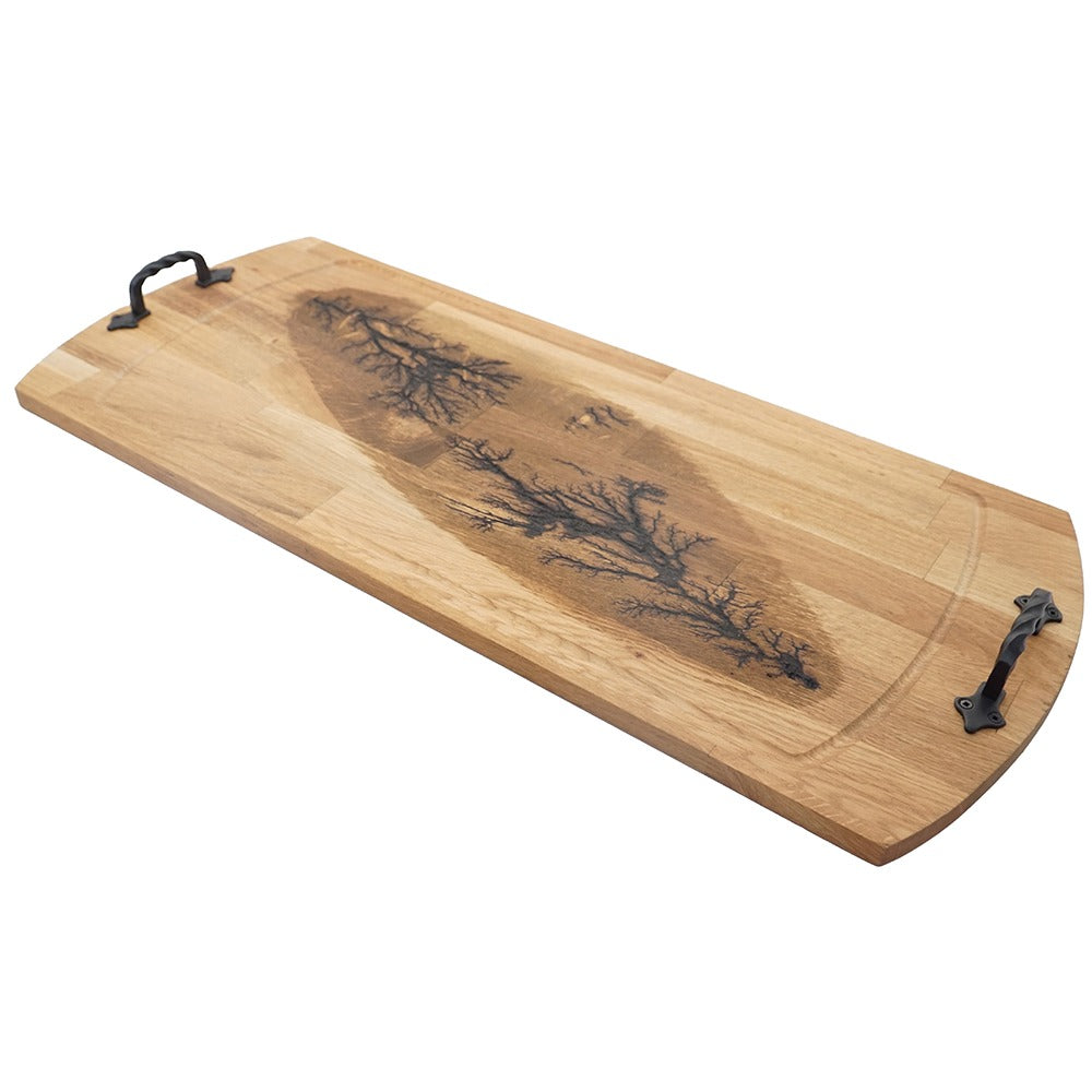 Tava din lemn Sculptata cu manere din Fier Forjat