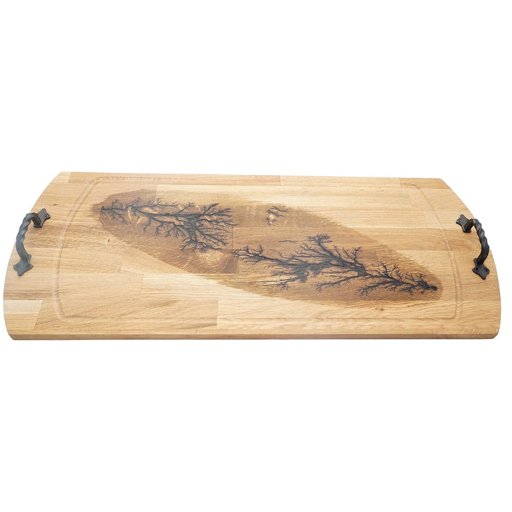 Tava din lemn Sculptata cu manere din Fier Forjat