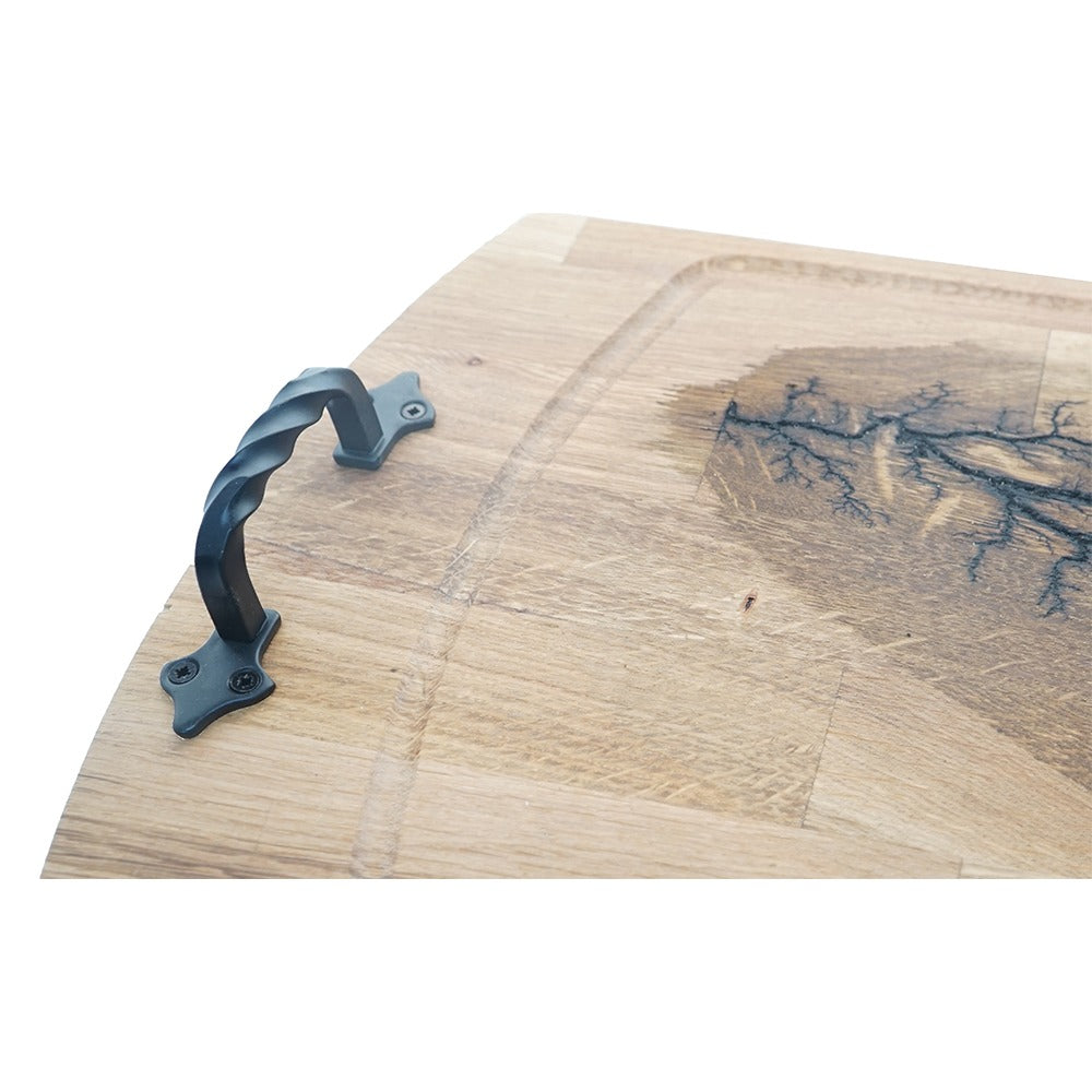 Tava din lemn Sculptata cu manere din Fier Forjat