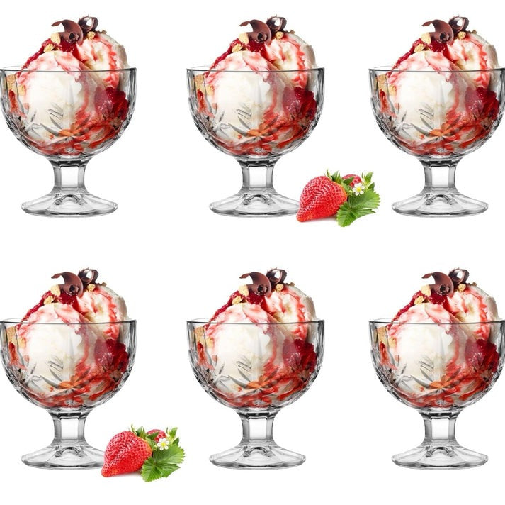 Set 6 cupe cu picior din sticla pentru înghețată/ salata de fructe , 300 ml