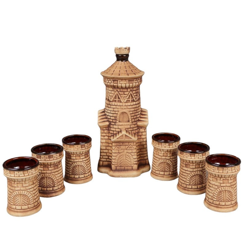 Set pentru servire bauturi ceramica, Castel, 1.2 L cu 6 pahare 80 ml