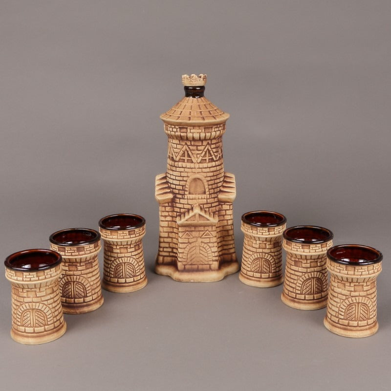 Set pentru servire bauturi ceramica, Castel, 1.2 L cu 6 pahare 80 ml