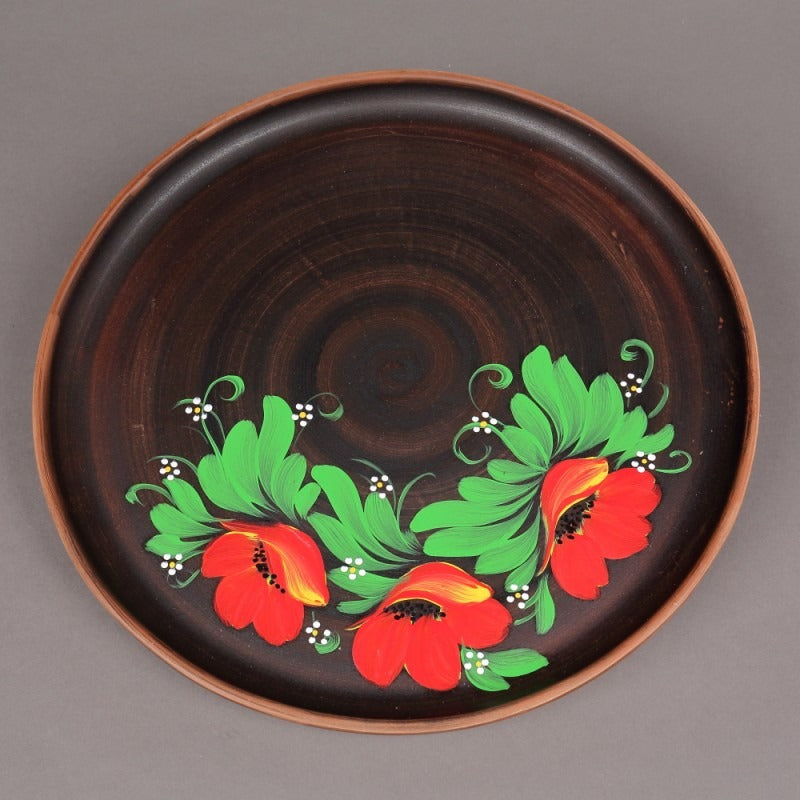 Platou lut rosu pentru Pizza, model floral Angob, 30 cm