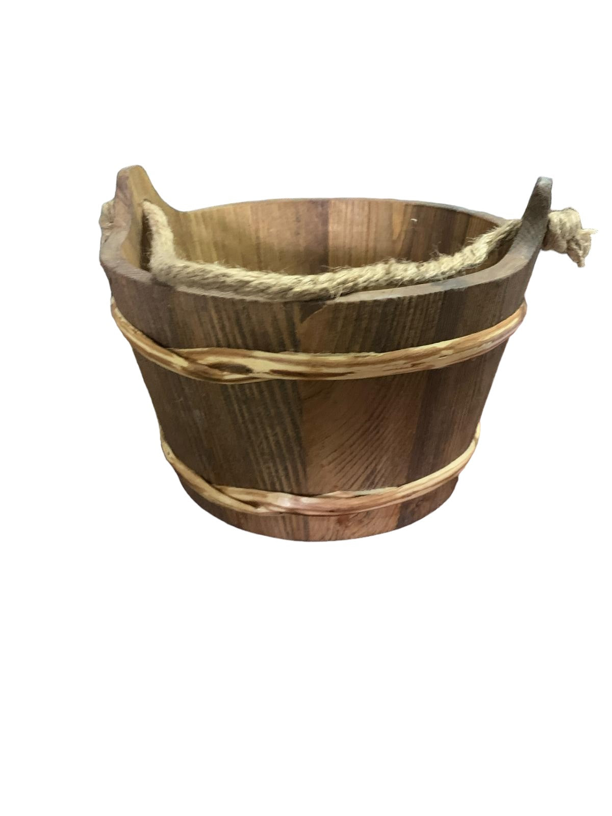 Galeata din Lemn pentru Sauna, cu maner din Sfoara/ Toarta, 24x15 cm, 5l