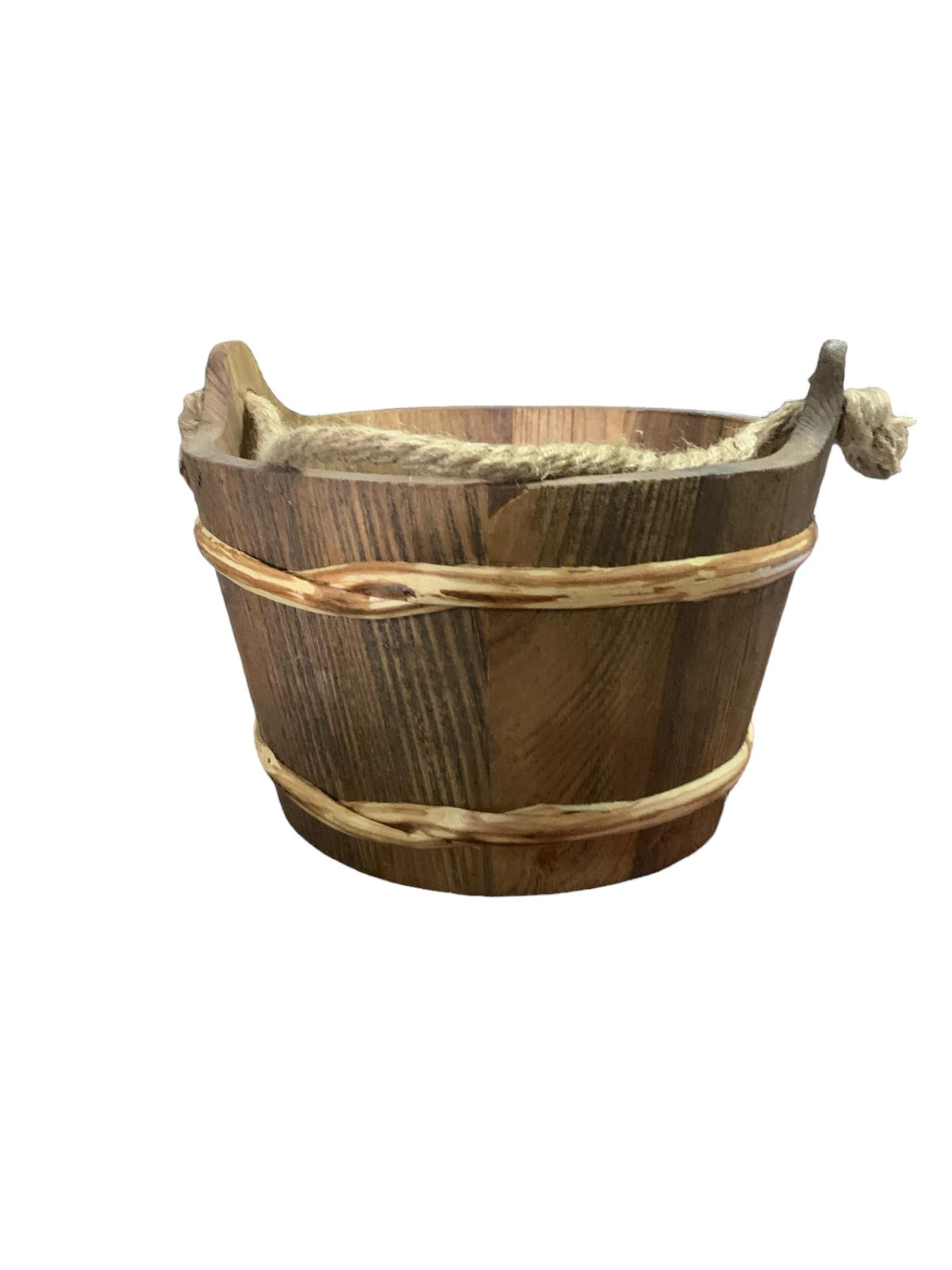 Galeata din Lemn pentru Sauna, cu maner din Sfoara/ Toarta, 24x15 cm, 5l