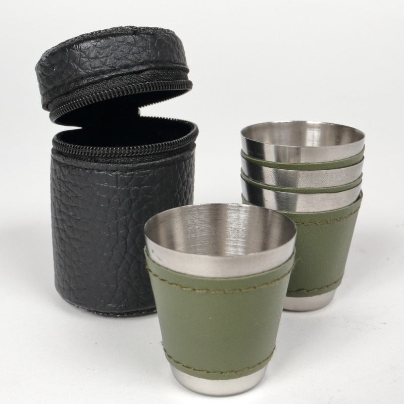 Set 4 pahare Inox cu Husa din Piele