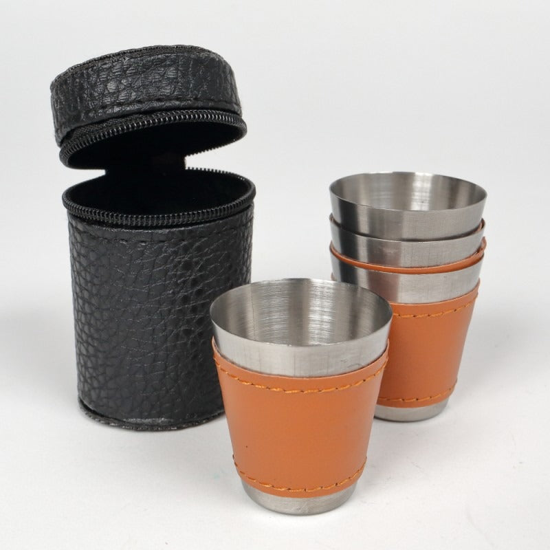 Set 4 pahare Inox cu Husa din Piele