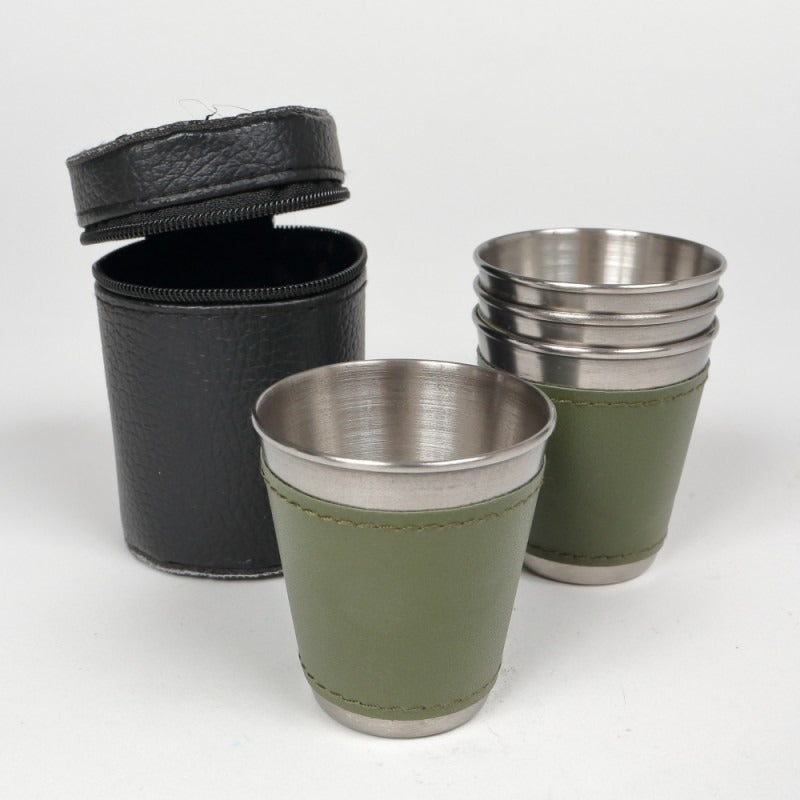 Set 4 pahare Inox cu Husa din Piele