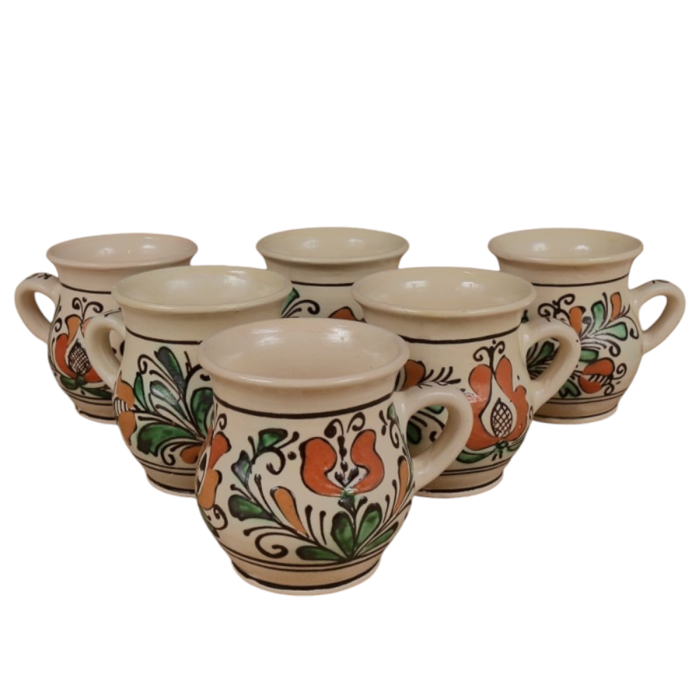 Set 6 Cani Traditionale din Ceramica, Pictate Manual