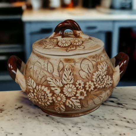 Oala pentru Cuptor, Ceramica, Model Floral Rustic, 3 l