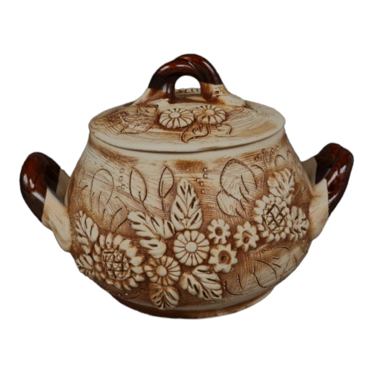 Oala pentru Cuptor, Ceramica, Model Floral Rustic, 3 l