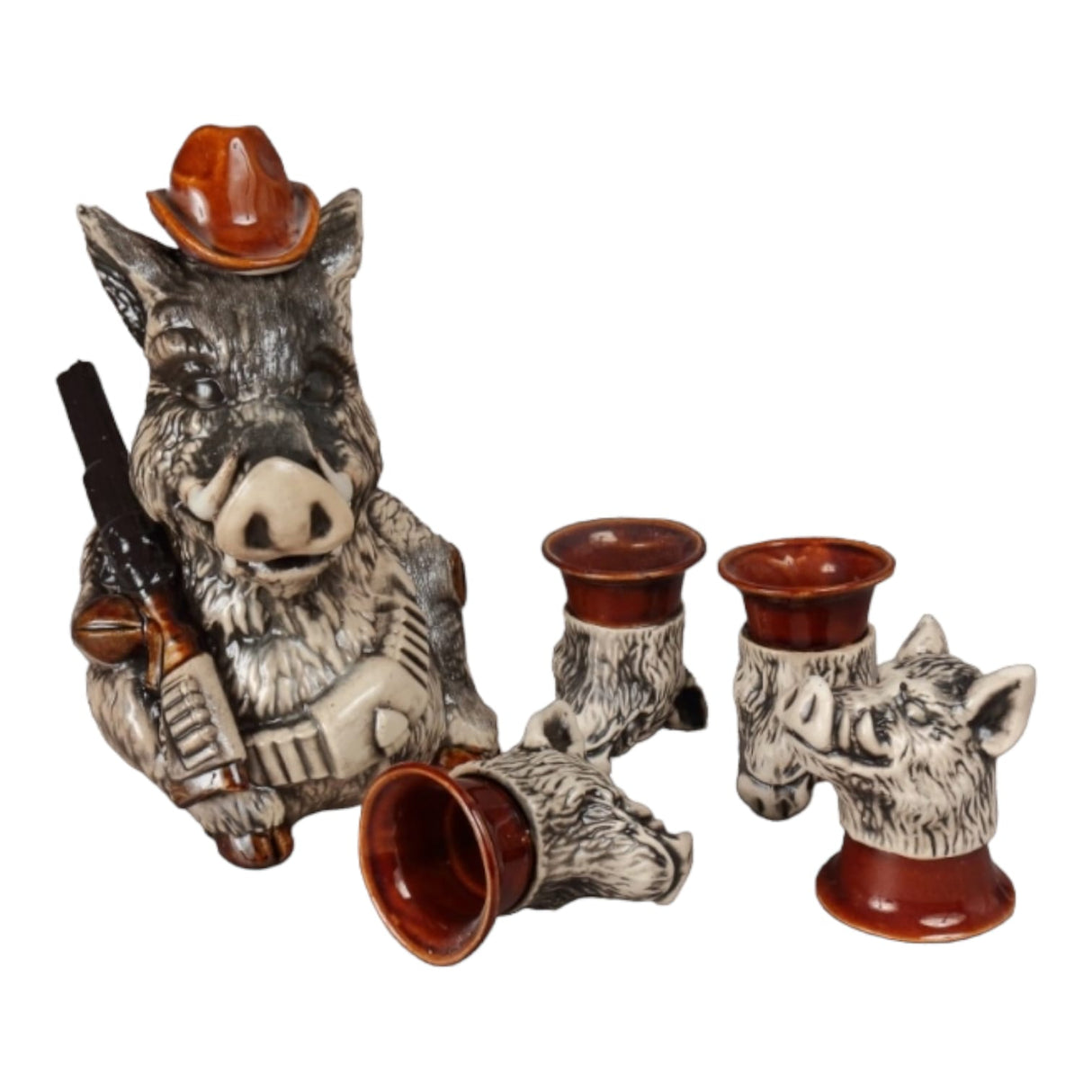 Set Ceramica pentru servirea bauturilor, Model Mistret, Sticla 1 l cu 4 Pahare 50 ml