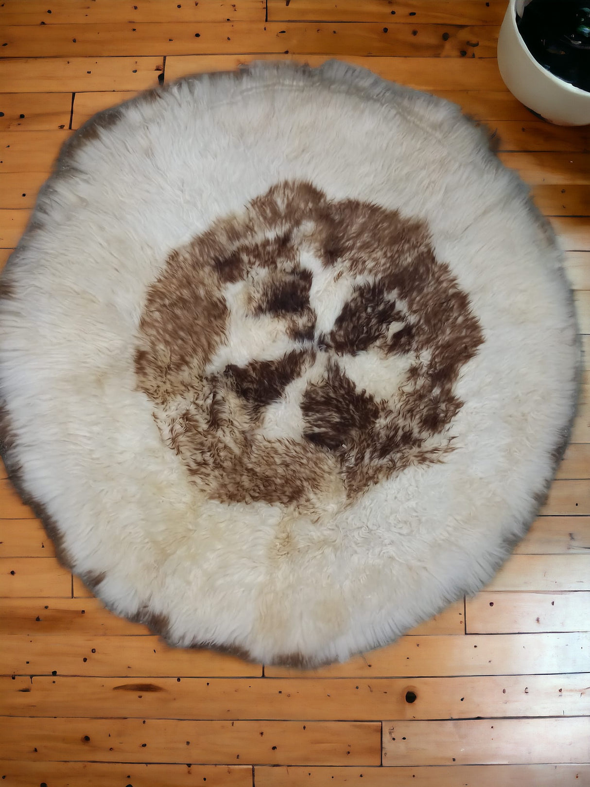 Covor Rotund din Blana Naturala de Oaie, 130 x 130 cm