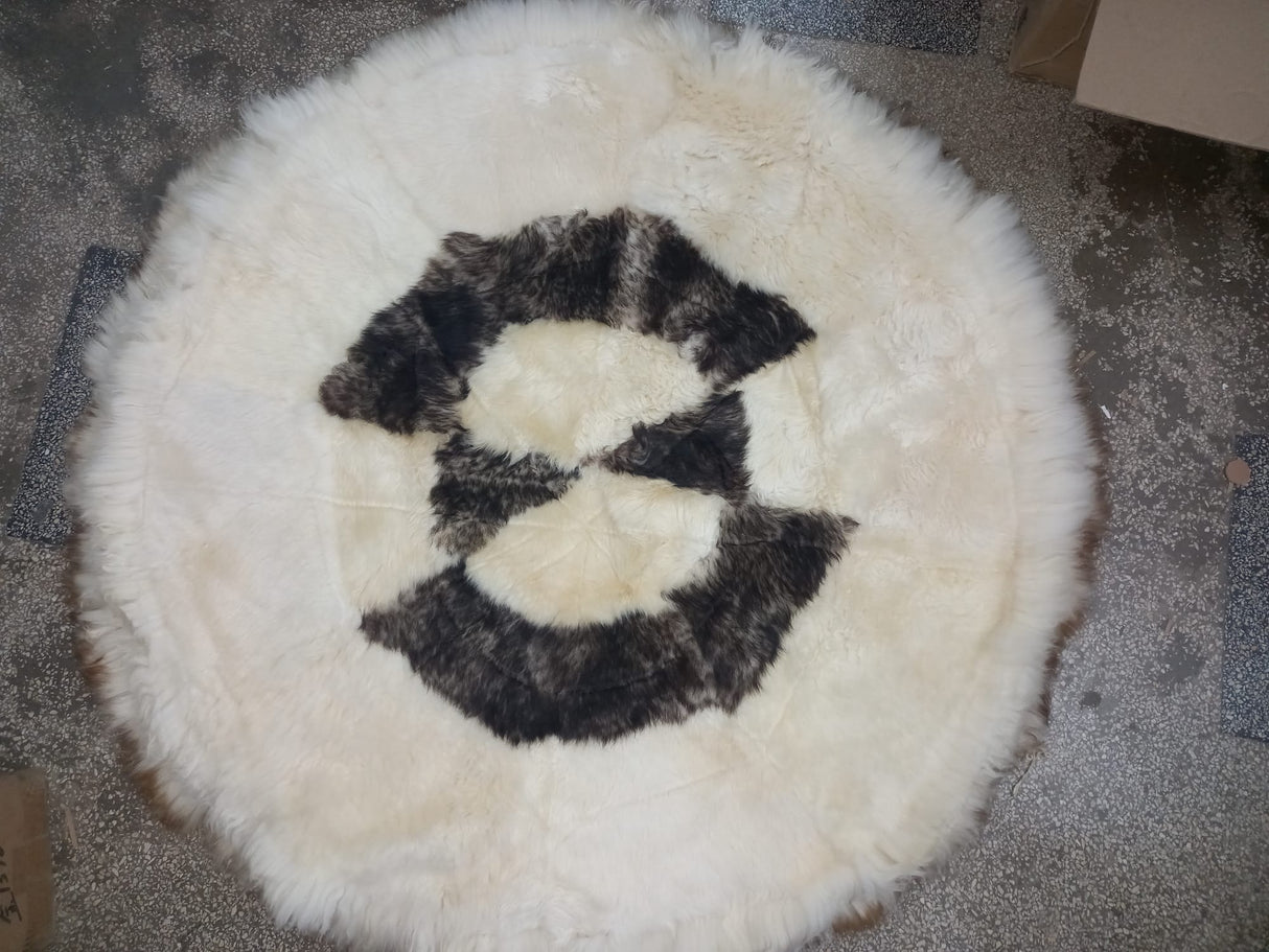 Covor Rotund din Blana Naturala de Oaie, 130 x 130 cm