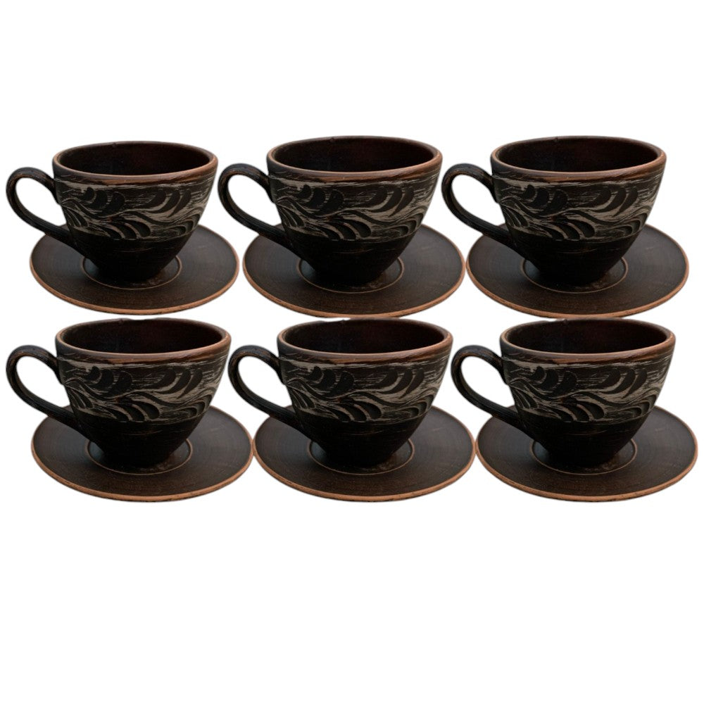 Set Cesti cu farfurioare, lut rosu Angob, 250 ml