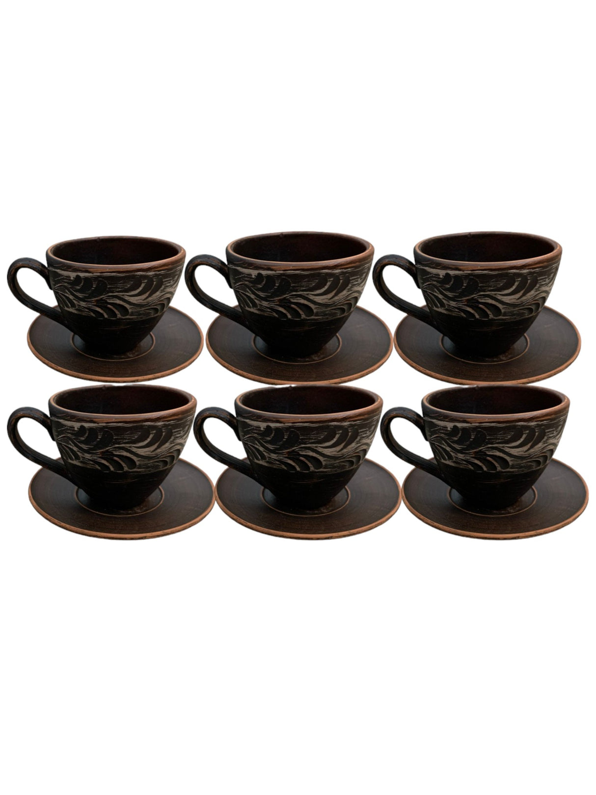 Set Cesti cu farfurioare, lut rosu Angob, 250 ml