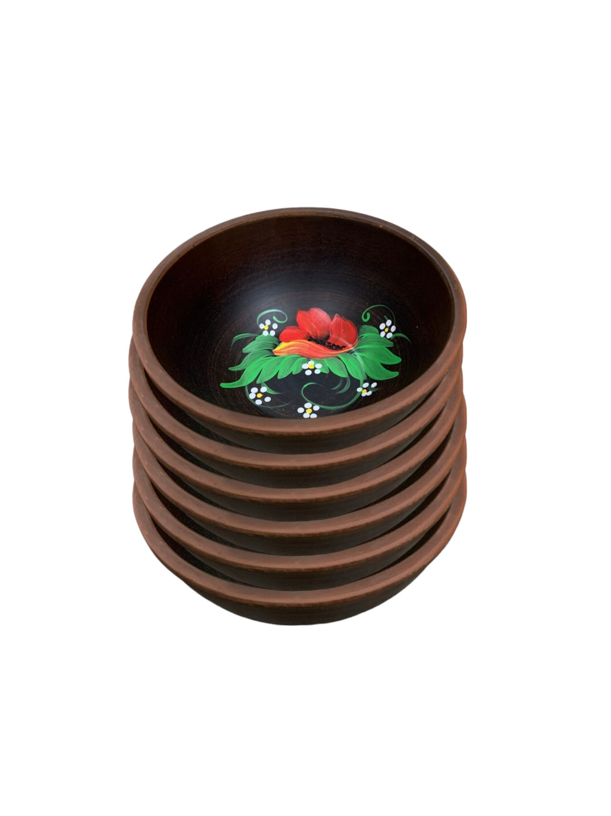 Set 6 castroane lut rosu Angob pictat manual, 900 ml