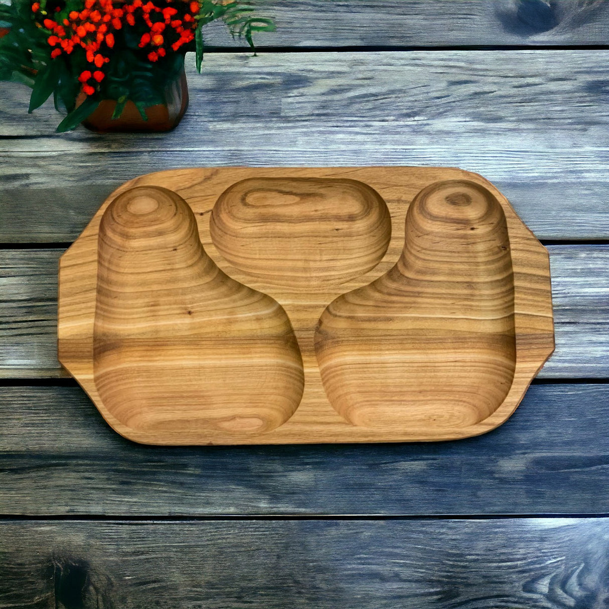 Platou cu 3 Compartimente din lemn,46x26 cm