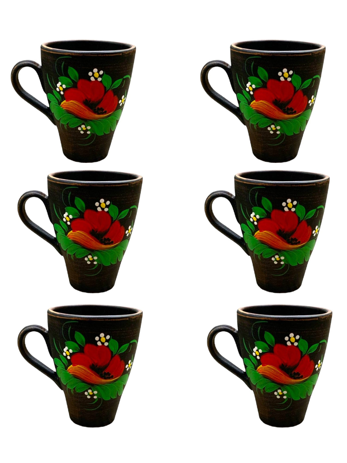 Set 6 cani Lut rosu Angob , model floral MAC,220 ml