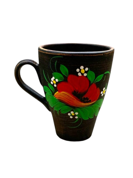 Set 6 cani Lut rosu Angob , model floral 220 ml