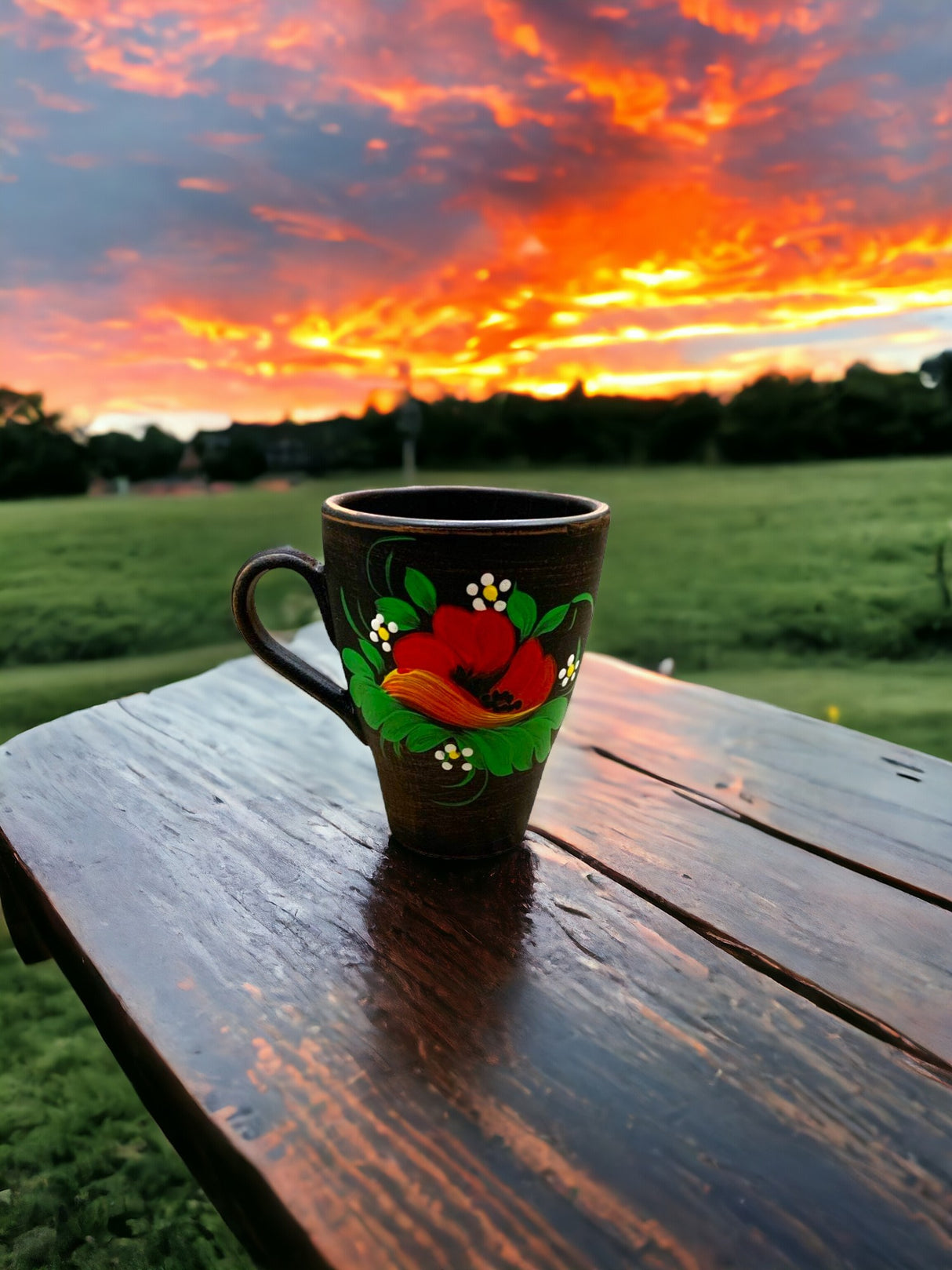 Set 6 cani Lut rosu Angob , model floral MAC,220 ml